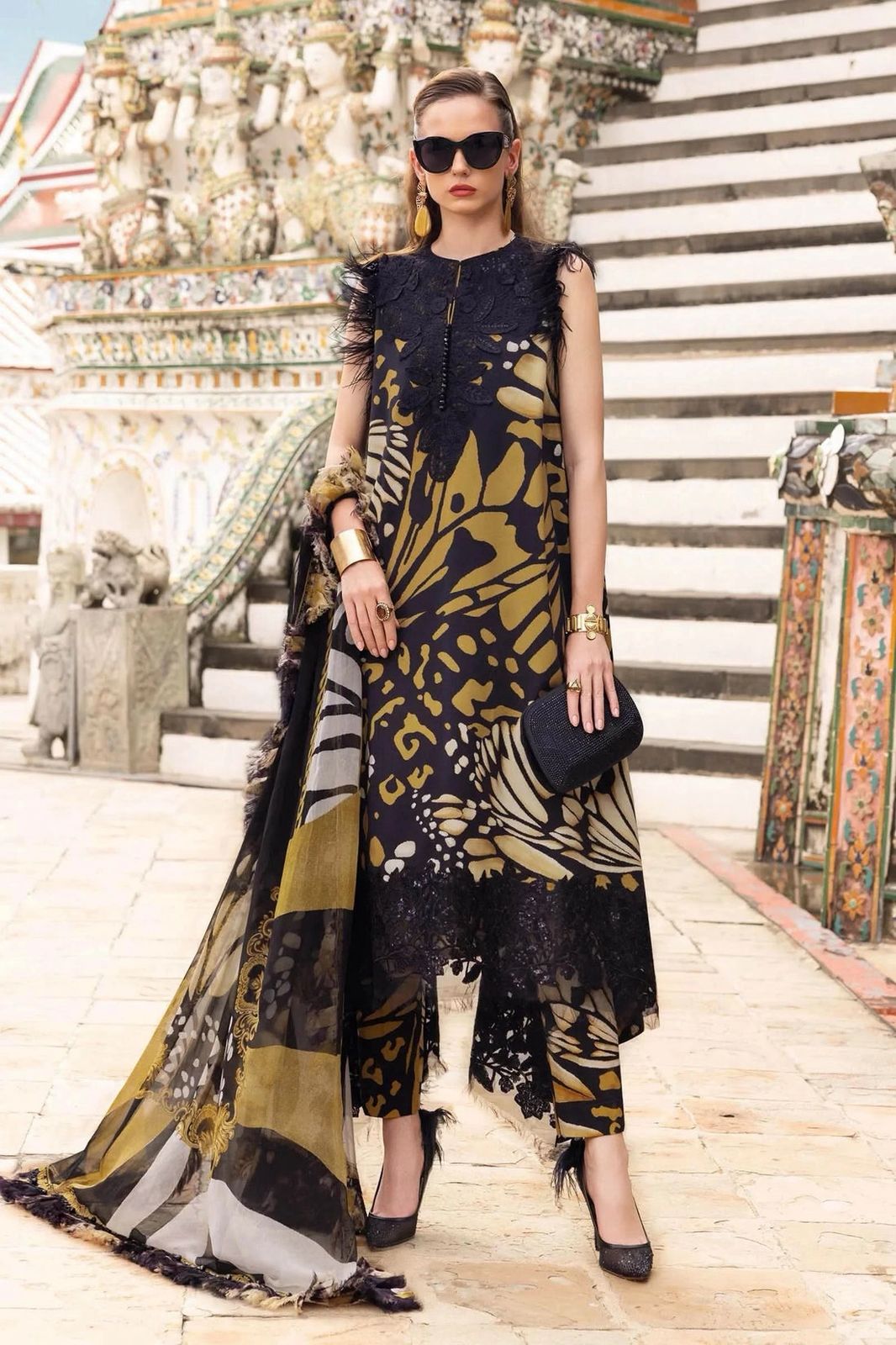 Maria B MPT-2809-B Luxury Lawn & Chiffon Ensemble | Embroidered Pakistani Dress - Step into a world of sophisticated eleg