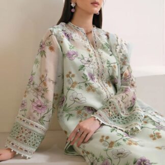 Baroque Cotton Net Embroidered Floral Three-Piece Suit