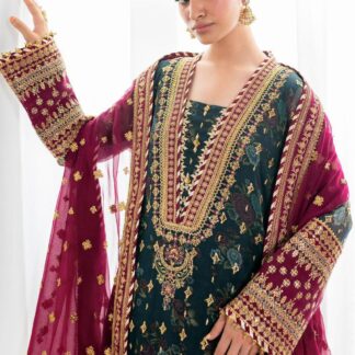 Exquisite Baroque Unstitched Chiffon Suit with Silk Trouser - Digital Print & Sequence Work