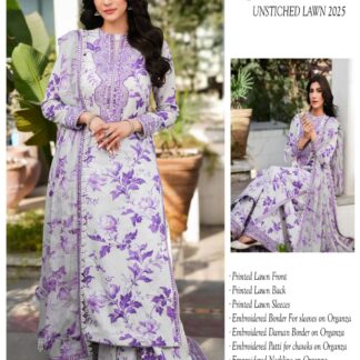 Aneela’s Collection Purple Lilac Lawn & Chiffon Embroidered Unstitched Suit