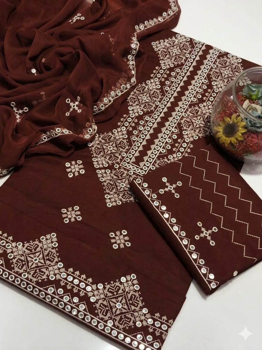 Embroidered Lawn Cotton Unstitched 3-Piece Suit for Women - Image 6
