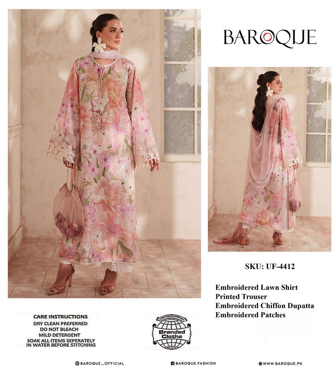 Baroque UF-4412 Digital Lawn Suit with Exquisite Embroidered Chiffon Dupatta - Image 2