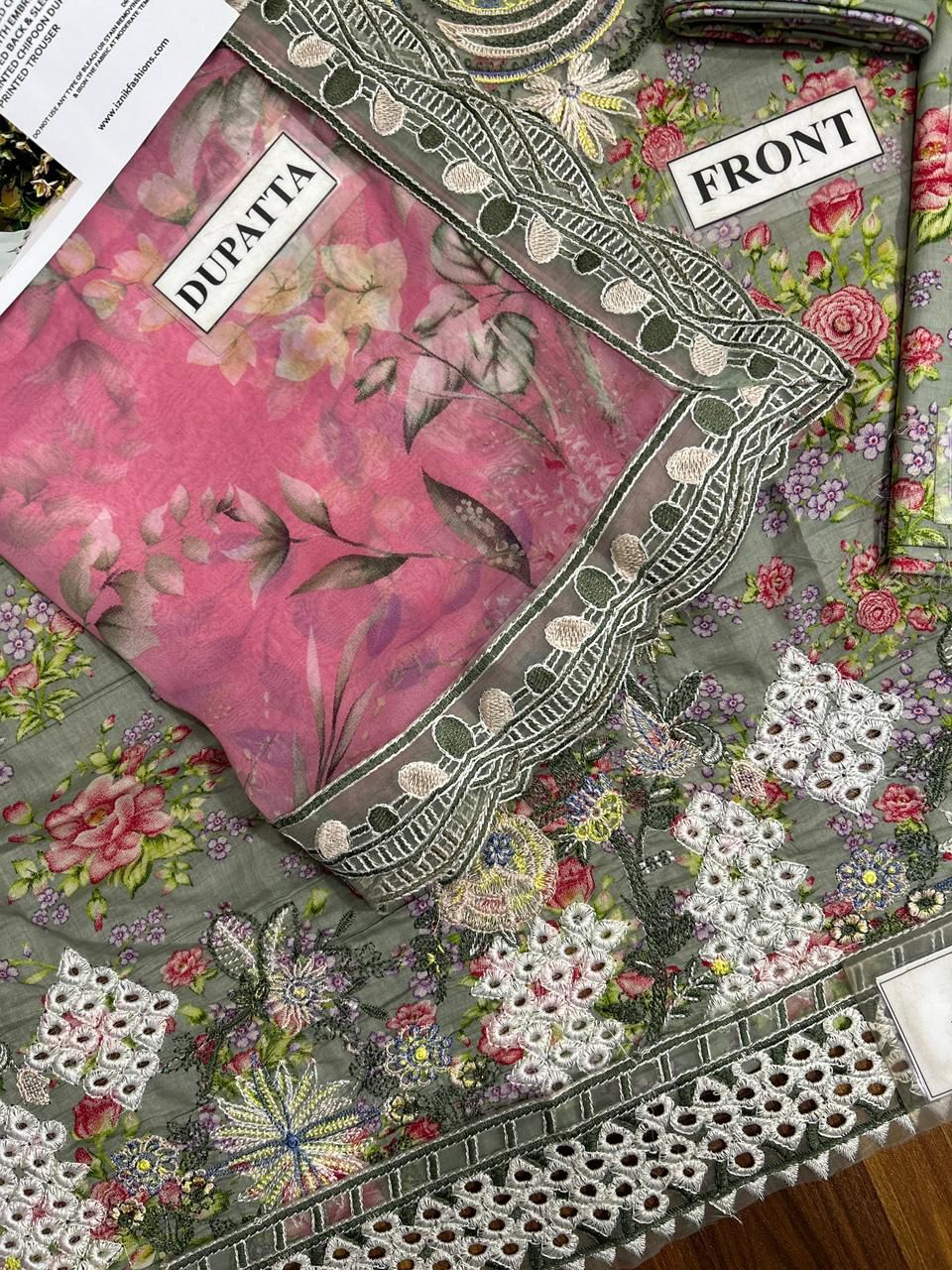 Iznik SFL-07 Elegant Embroidered Chikankari Lawn & Chiffon Suit - Image 3