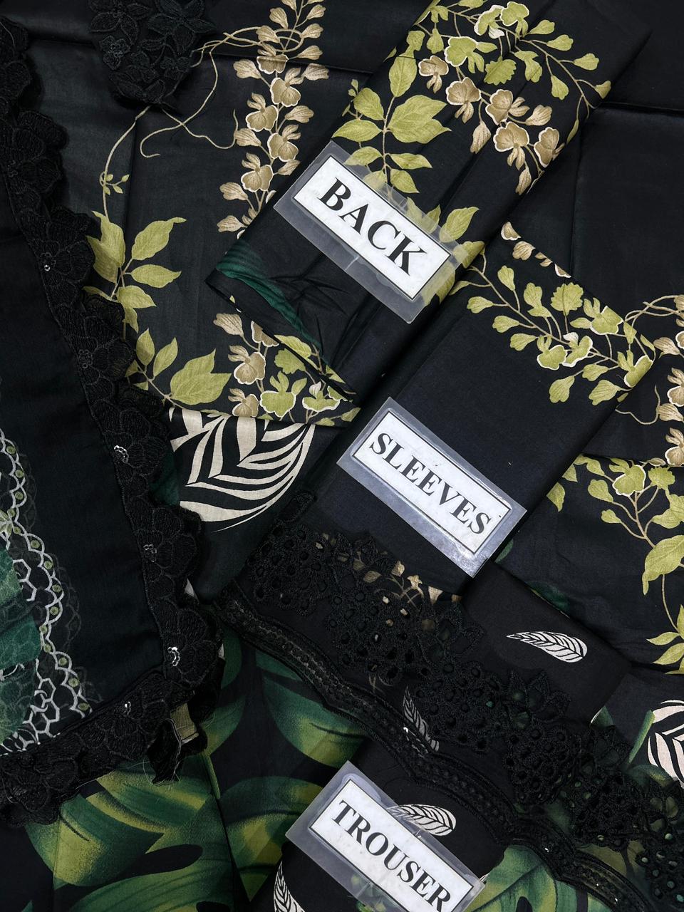 Asifa & Nabeel YKL25-05: Elegant Black Green Lawn Chiffon Ensemble - Image 5