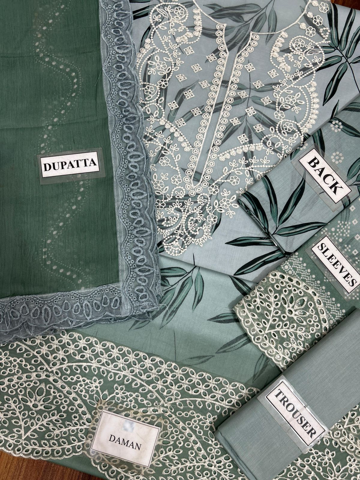 Nureh Lawn Collection 2026: Exquisite Embroidered 3-Piece Ladies Suit with Chiffon Dupatta - Image 6