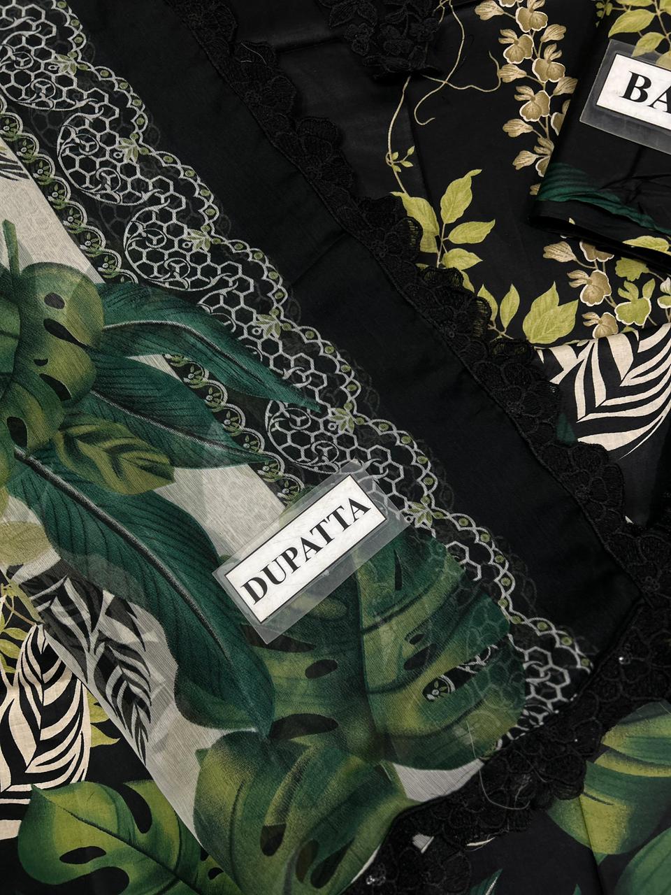 Asifa & Nabeel YKL25-05: Elegant Black Green Lawn Chiffon Ensemble - Image 7