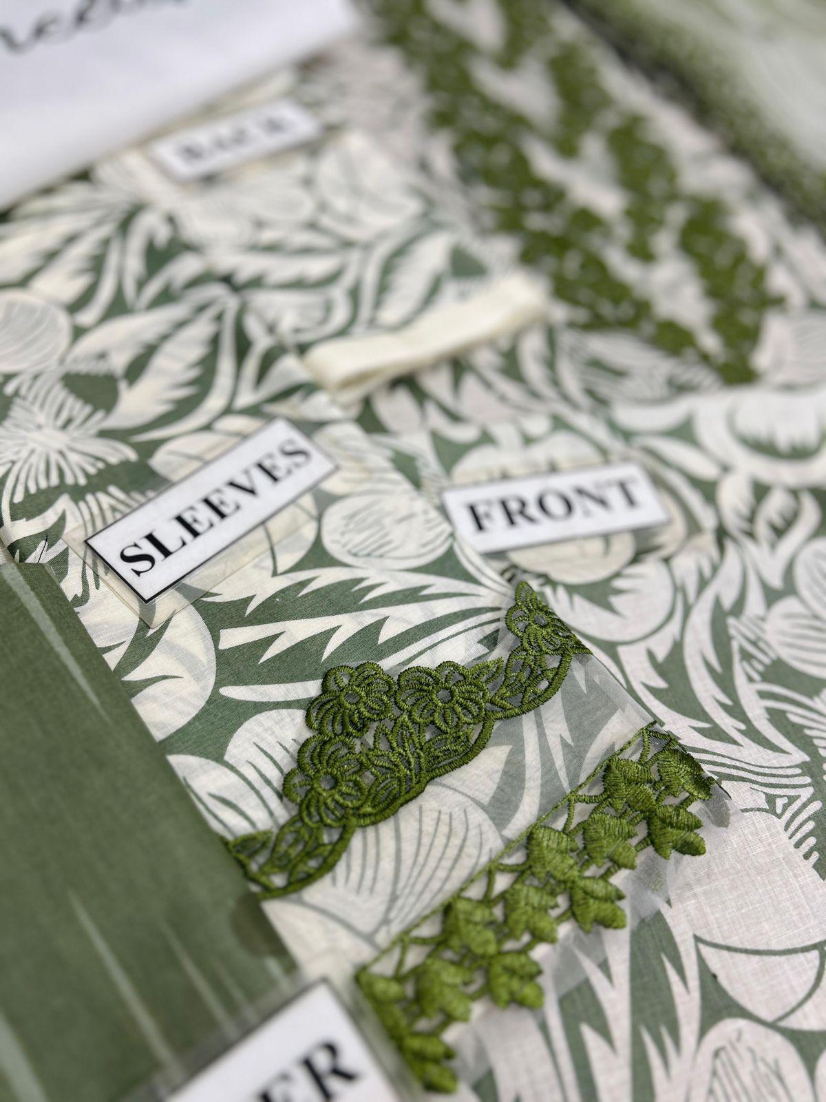 Aneela’s A-297 Olive Green Embroidered Lawn Suit with Chiffon Dupatta - Image 7