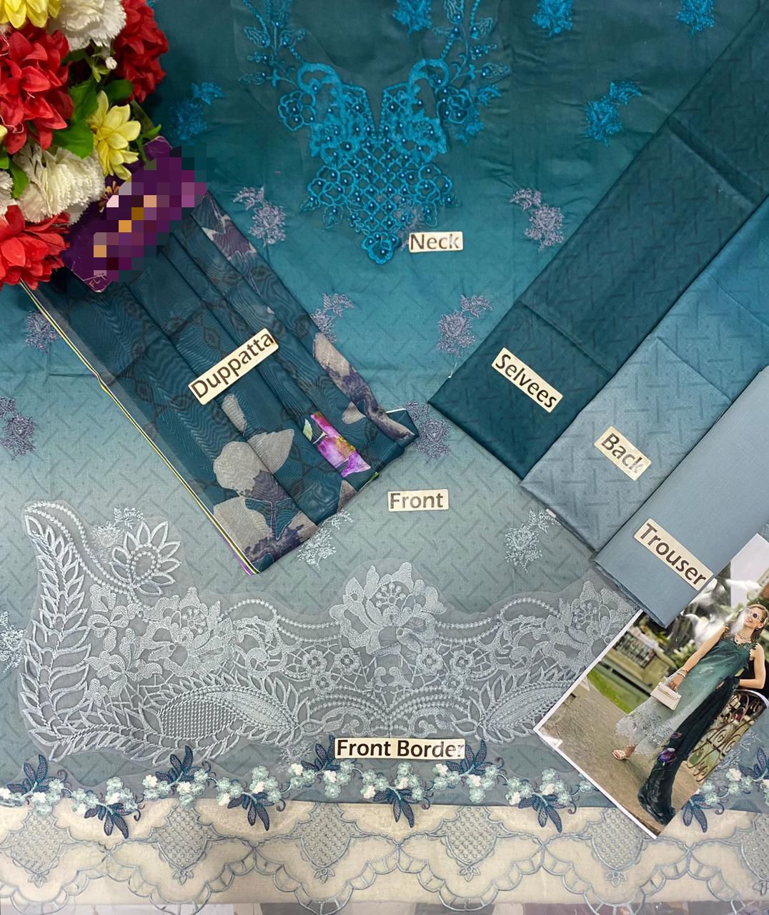 Noor By Saadia Lawn Collection | Exquisite Embroidered Unstitched 3-Piece Suit - Image 7