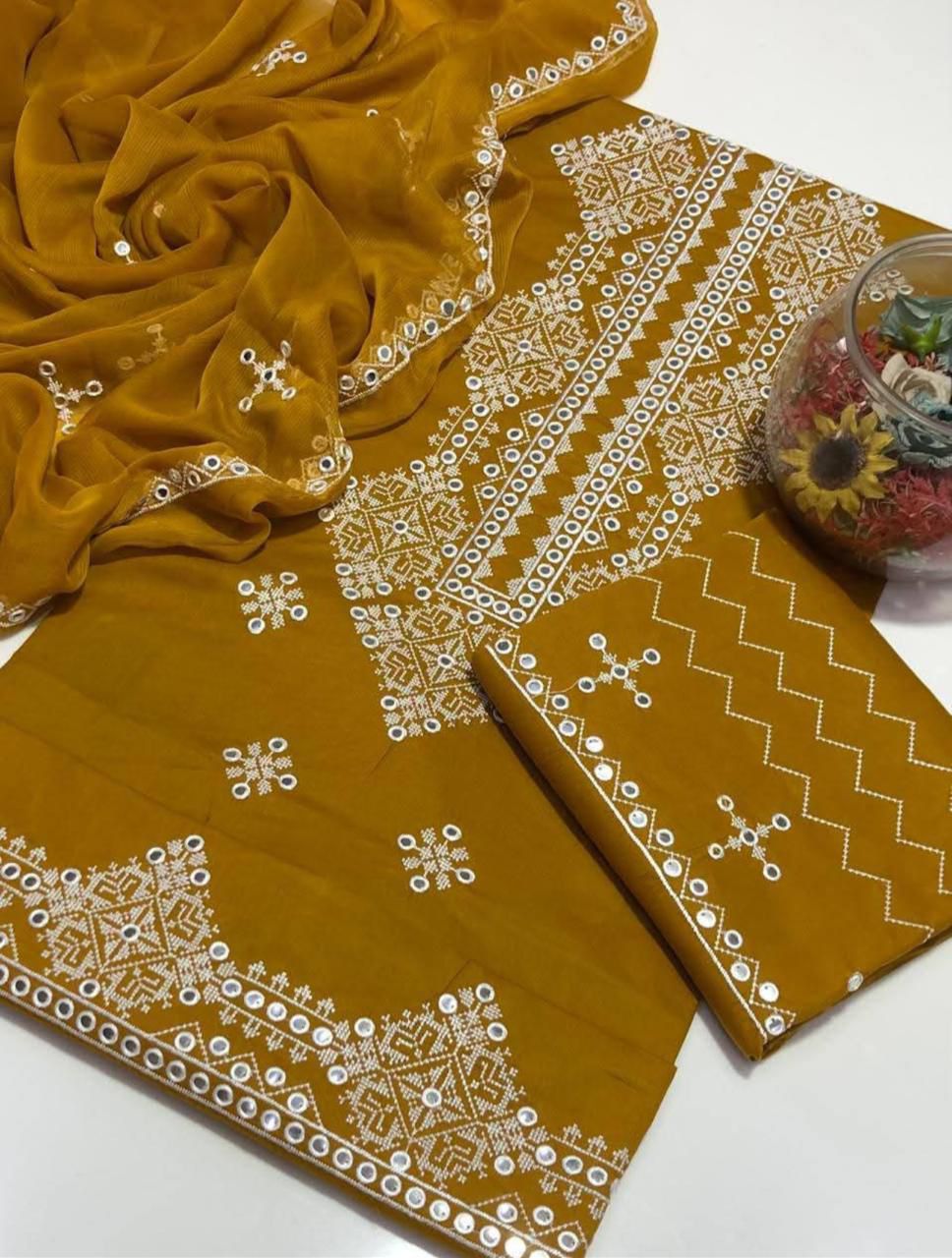 Embroidered Lawn Cotton Unstitched 3-Piece Suit for Women - Image 7