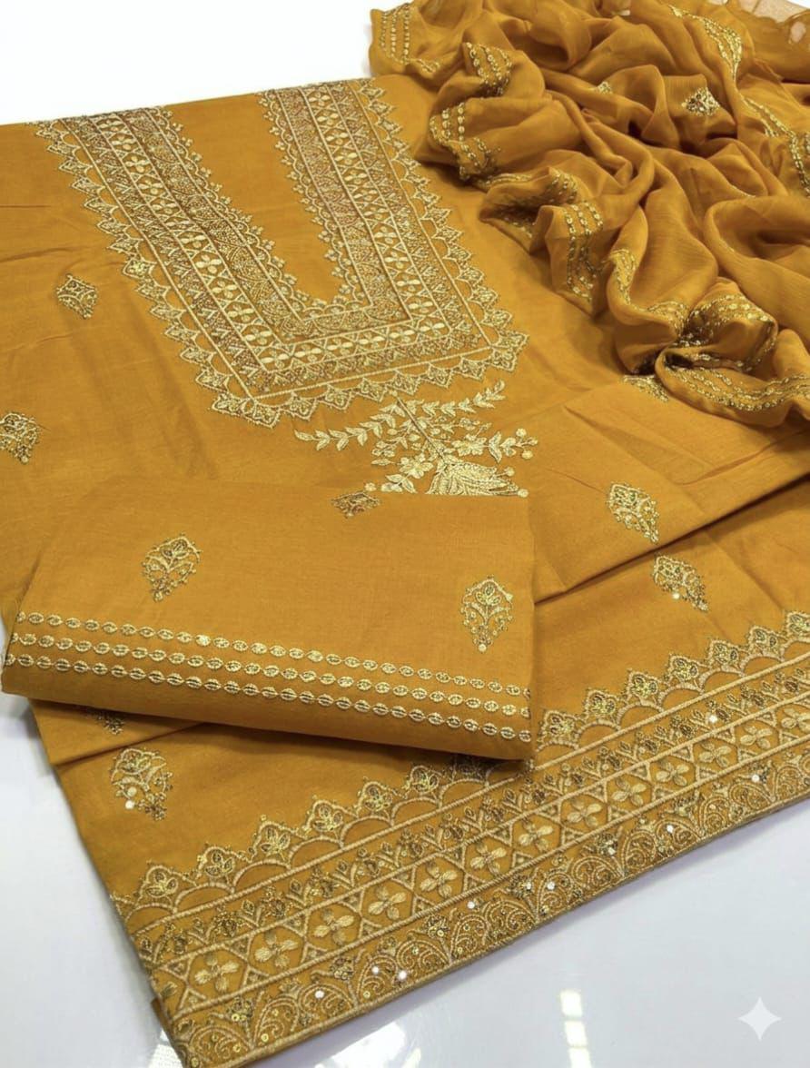 Maroon Lawn Cotton Embroidered Sequence Luxury Unstitched 3pc Maroon (Deep Wine) Black Mustard (Dark Yellow/Ochre) Red (Bright Crimson) Plum (Dark Magenta/Burgundy) Teal Green (Deep Sea Green) - Image 12