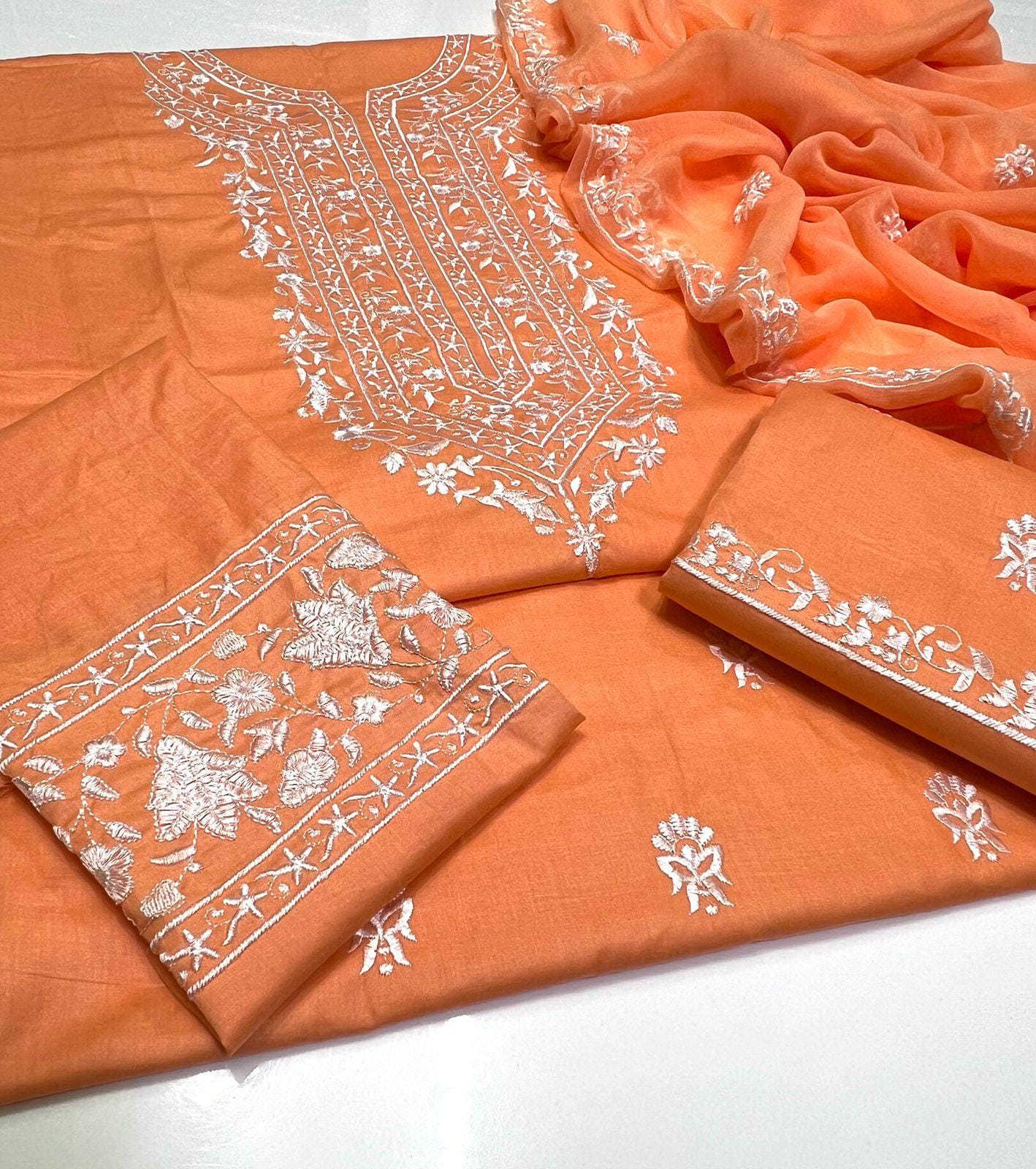 Exquisite Lawn Cotton Unstitiched 3pc Suit with Multani Embroidery - Peach Perfection - Image 6