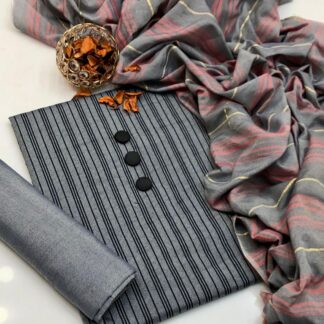 Elegant Cotton Susi Multani 3pc Unstitched Suit | Self Lining Pattern - Discover the exquisite charm of the Cotton Susi