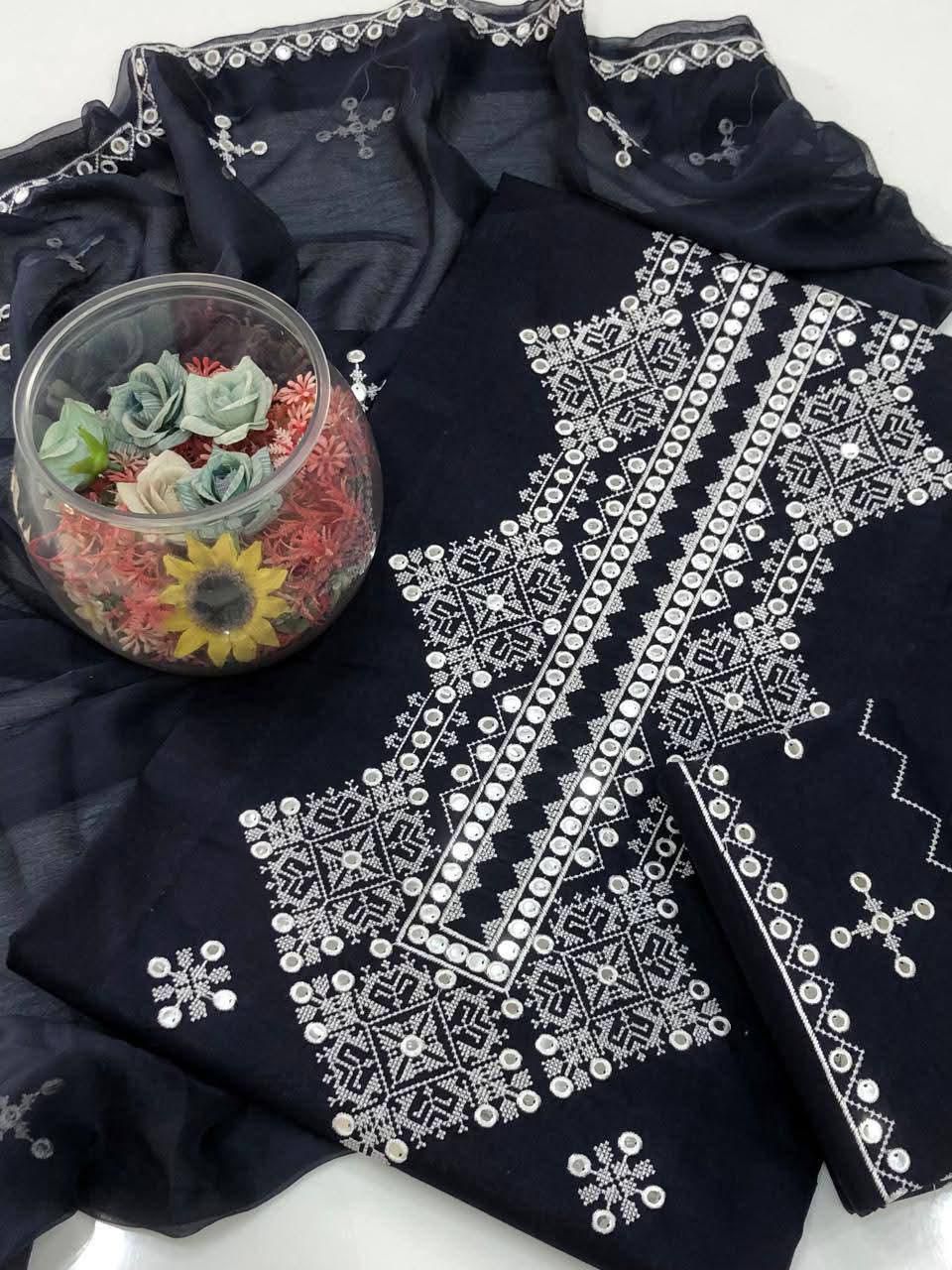 Embroidered Lawn Cotton Unstitched 3-Piece Suit for Women - Image 8