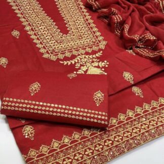 Maroon Lawn Cotton Embroidered Sequence Luxury Unstitched 3pc Maroon (Deep Wine)  Black  Mustard (Dark Yellow/Ochre)  Red (Br