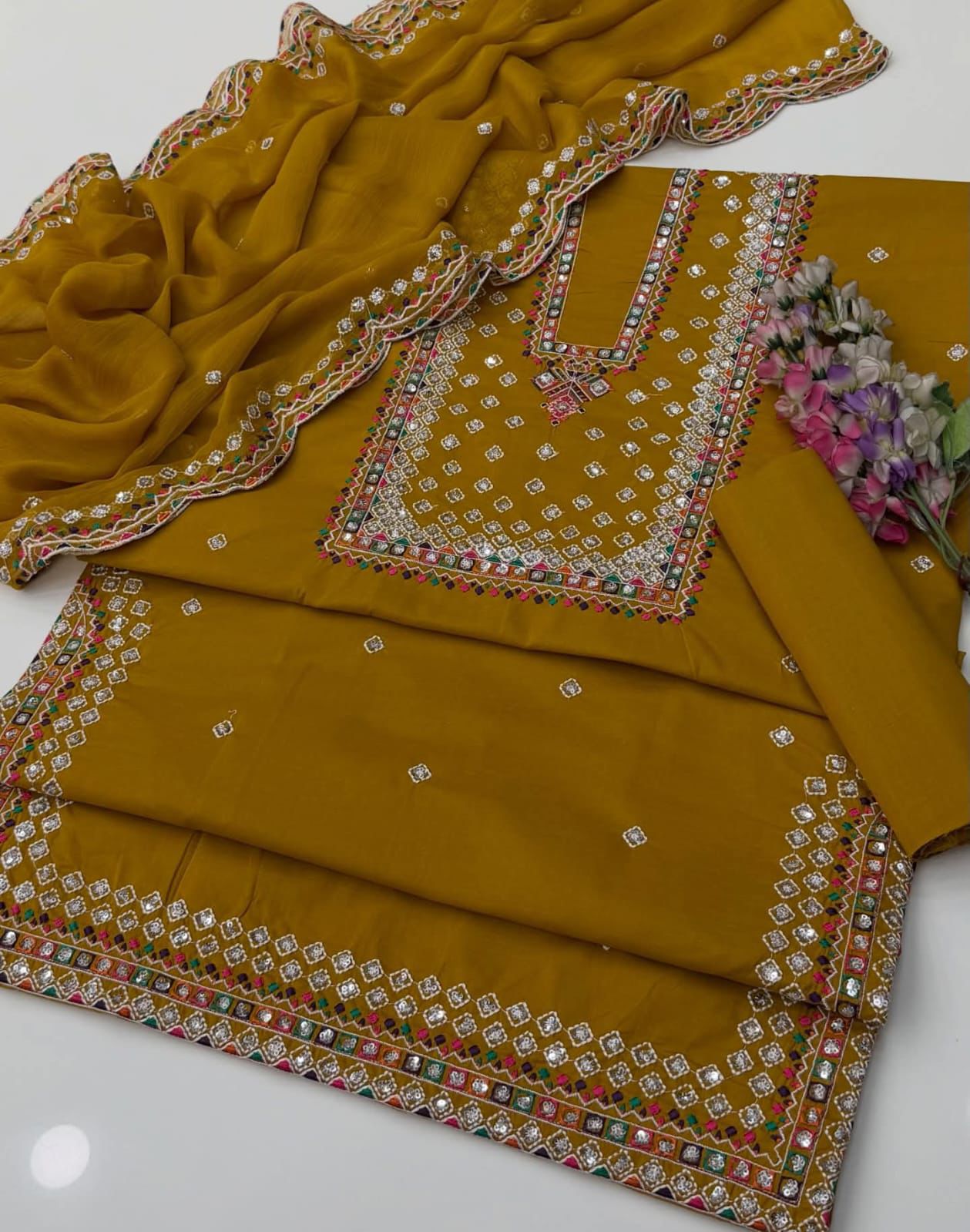 Jazmin Style Lawn Cotton 3pc Unstitched Suit with Sequence & Multi Thread Embroidery - Image 10