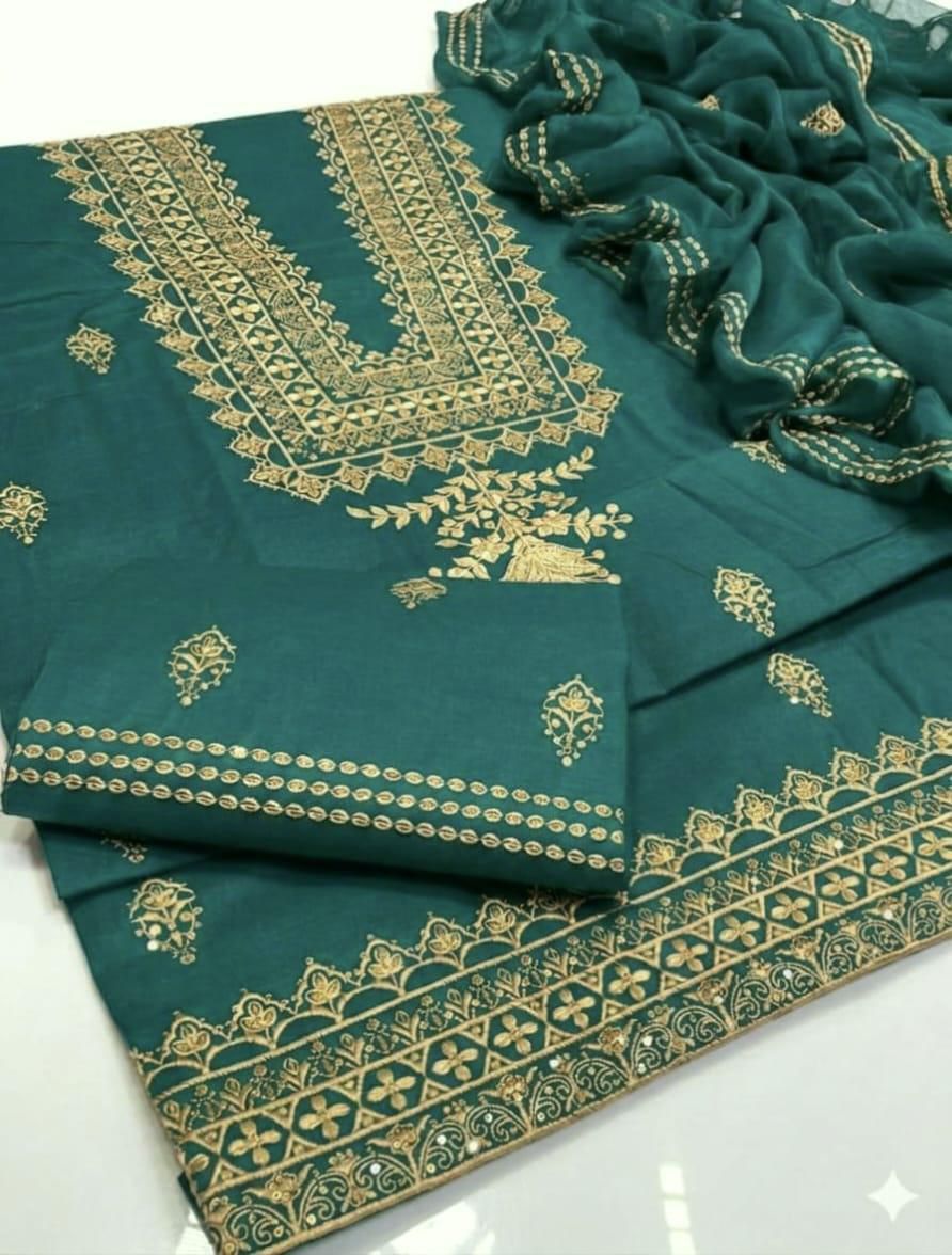 Maroon Lawn Cotton Embroidered Sequence Luxury Unstitched 3pc Maroon (Deep Wine) Black Mustard (Dark Yellow/Ochre) Red (Bright Crimson) Plum (Dark Magenta/Burgundy) Teal Green (Deep Sea Green) - Image 3