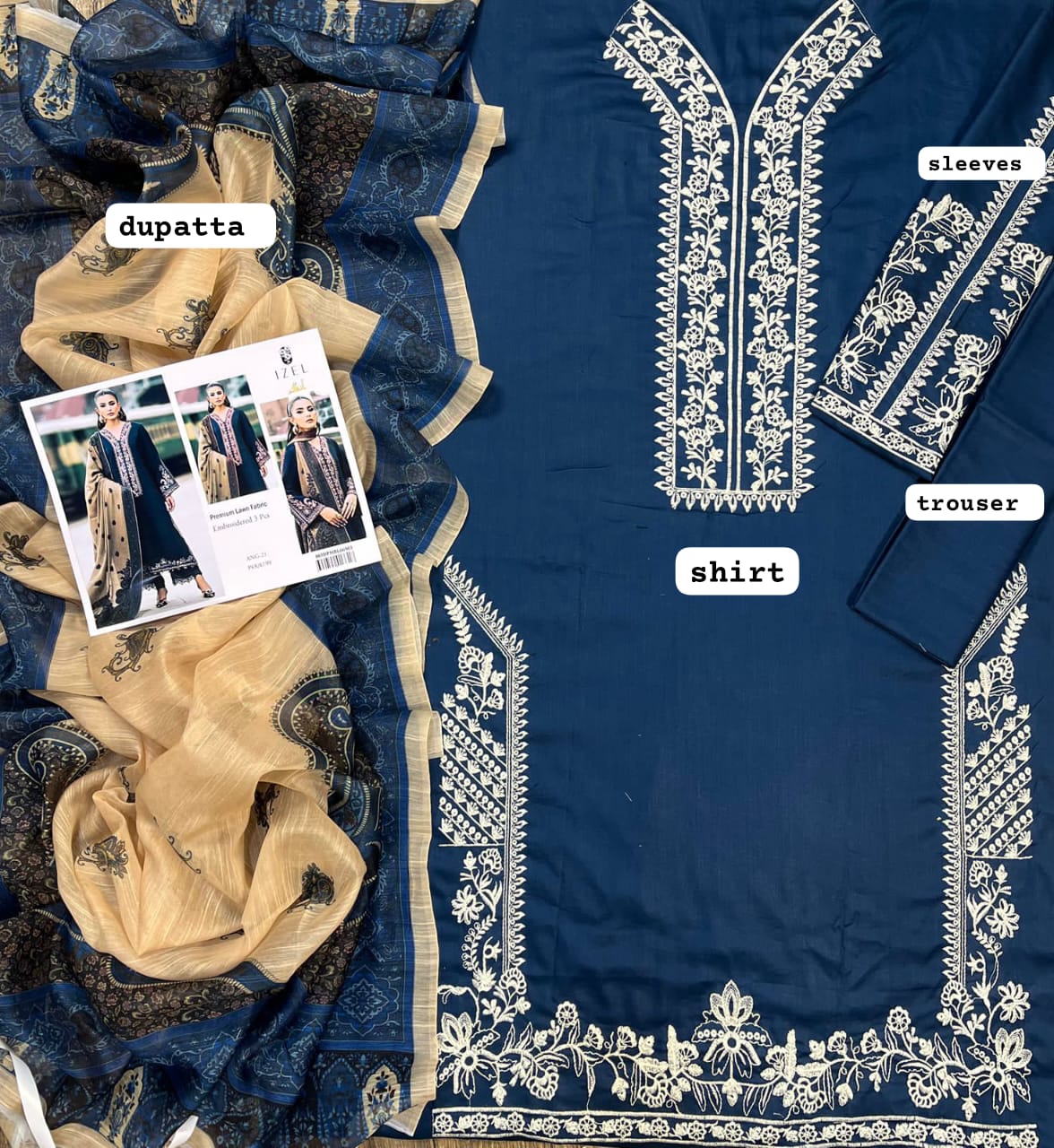 IZEL Premium Embroidered Lawn Unstitched 3PC Suit for Summer - Image 4