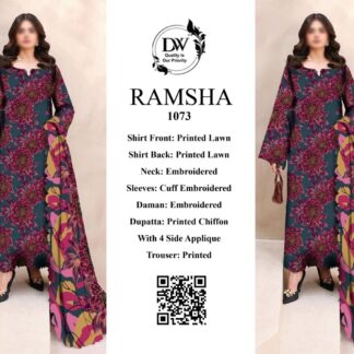 RAMSHA Premium Lawn 3PC Unstitched Suit with Embroidered Chiffon Dupatta - Elegant Floral Design - Immerse yourself in the wo