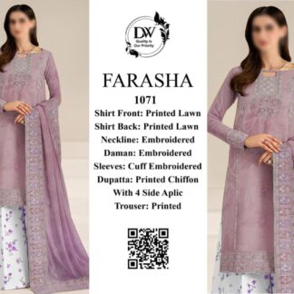FARASHA Premium Lawn 3PC Unstitched Suit with Embroidered Chiffon Dupatta - Discover the epitome of elegance and comfort with