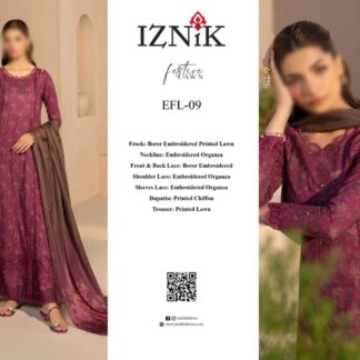 Iznik Lawn Collection EFL-09 | Premium Embroidered Floral Unstitched Suit - Step into a realm of unparalleled elegance and