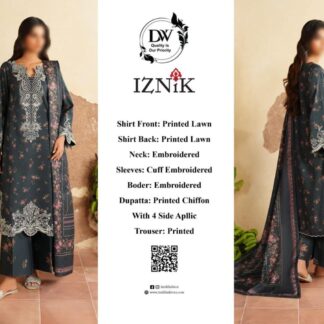 Iznik Premium Embroidered Lawn 3PC Unstitched Suit with Chiffon Dupatta - Embark on a journey of sartorial excellence with