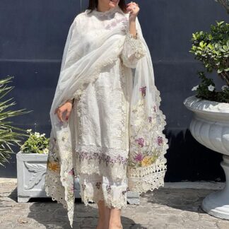 ELAF Premium Crystal Lawn Embroidered Masterpiece - Exquisite Design EL#01 - Step into a world of timeless elegance and