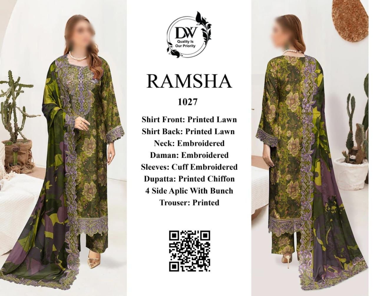 RAMSHA CHIFFON DUPATTA | Premium Lawn 3pc Unstitched | Designer Embroidery - Image 2