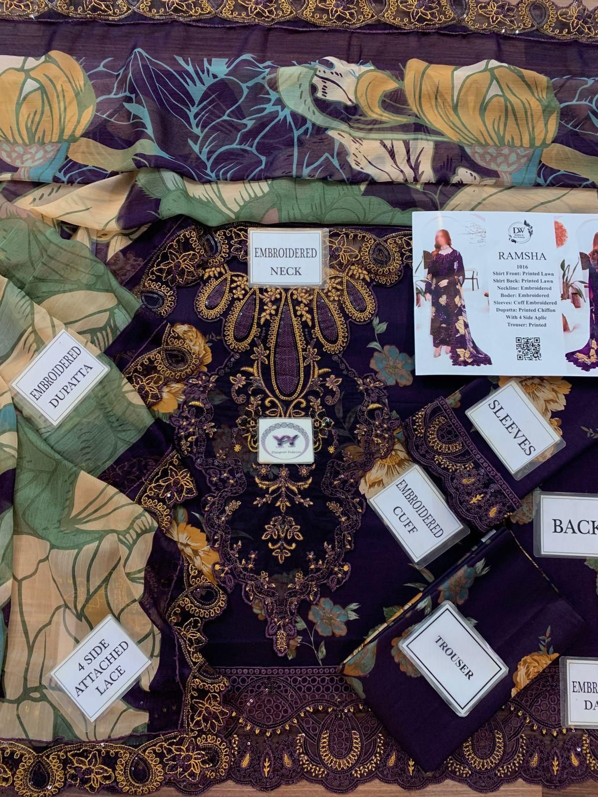 RAMSHA CHIFFON DUPATTA | Premium Lawn 3pc Unstitched | Designer Embroidery - Image 6