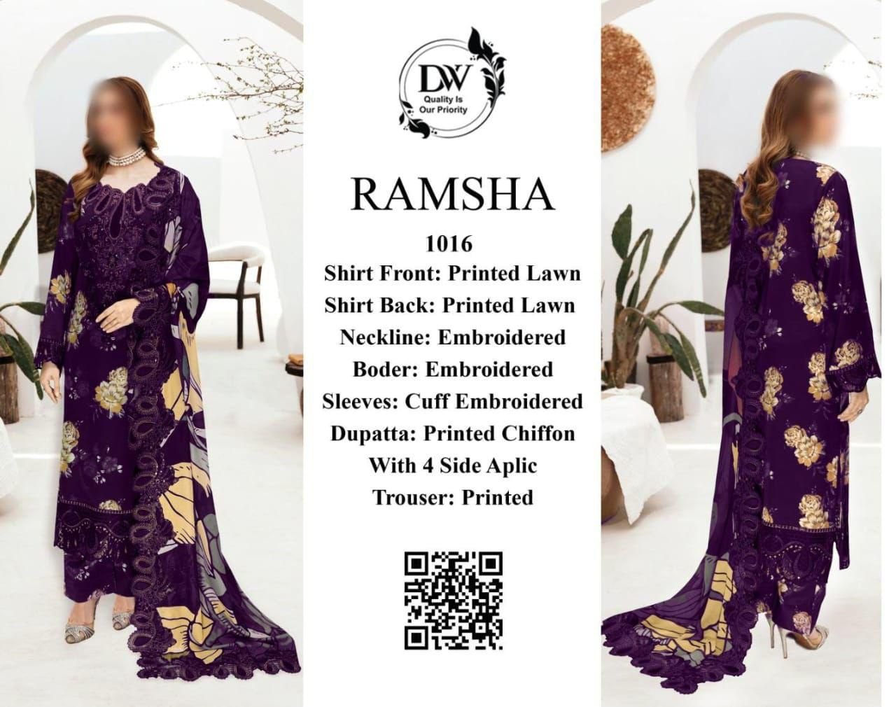 RAMSHA CHIFFON DUPATTA | Premium Lawn 3pc Unstitched | Designer Embroidery - Image 7