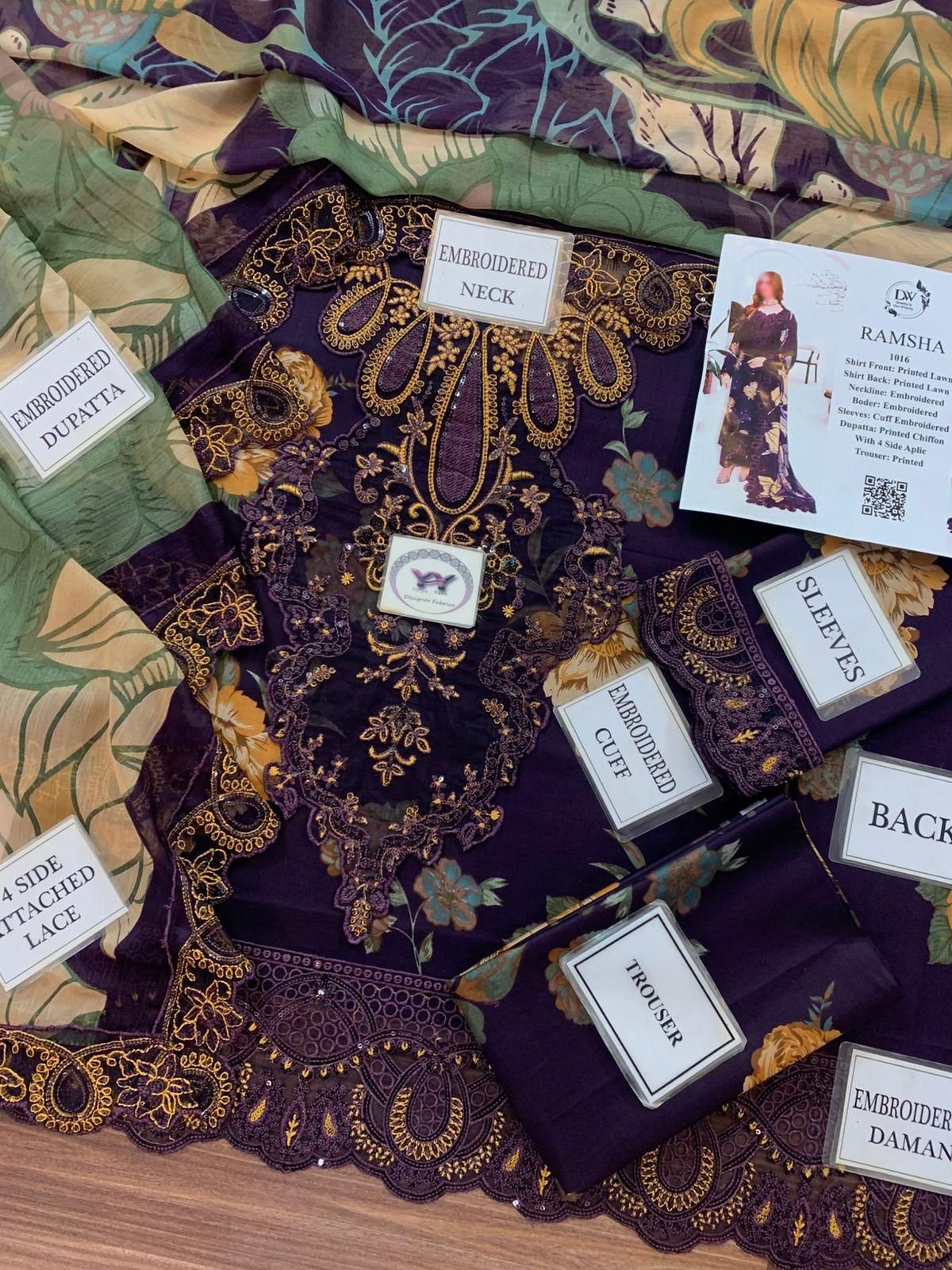 RAMSHA CHIFFON DUPATTA | Premium Lawn 3pc Unstitched | Designer Embroidery - Image 9