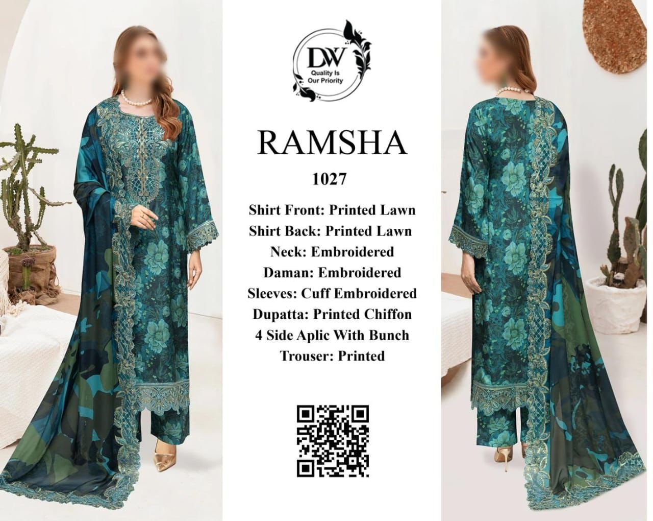 RAMSHA CHIFFON DUPATTA | Premium Lawn 3pc Unstitched | Designer Embroidery - Image 10