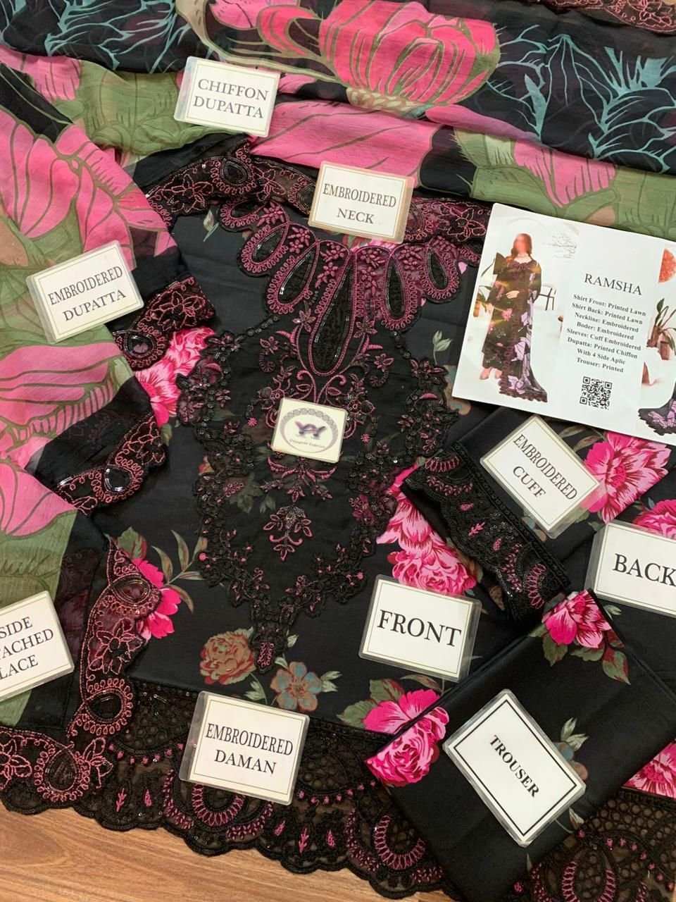 RAMSHA CHIFFON DUPATTA | Premium Lawn 3pc Unstitched | Designer Embroidery - Image 16