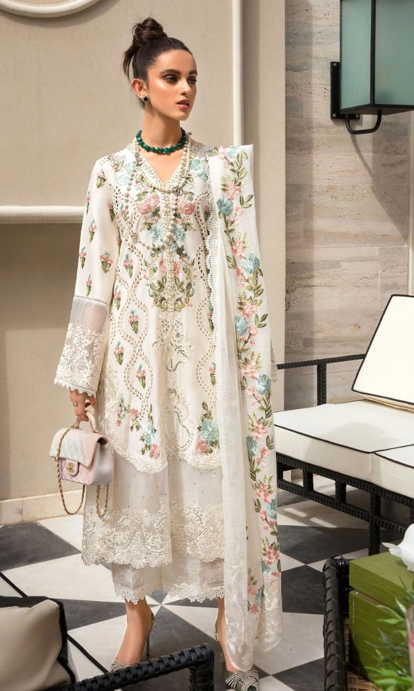 Crimson by Saira Shakira Luxury Lawn Monsoon Blooms Embroidered Off-White Ensemble - CSSL-MONSOON BLOOMS-22 - Immerse yoursel