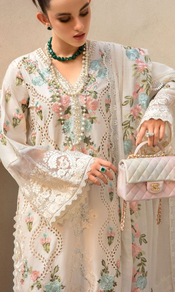 Crimson by Saira Shakira Luxury Lawn Monsoon Blooms Embroidered Off-White Ensemble - CSSL-MONSOON BLOOMS-22 - Image 2