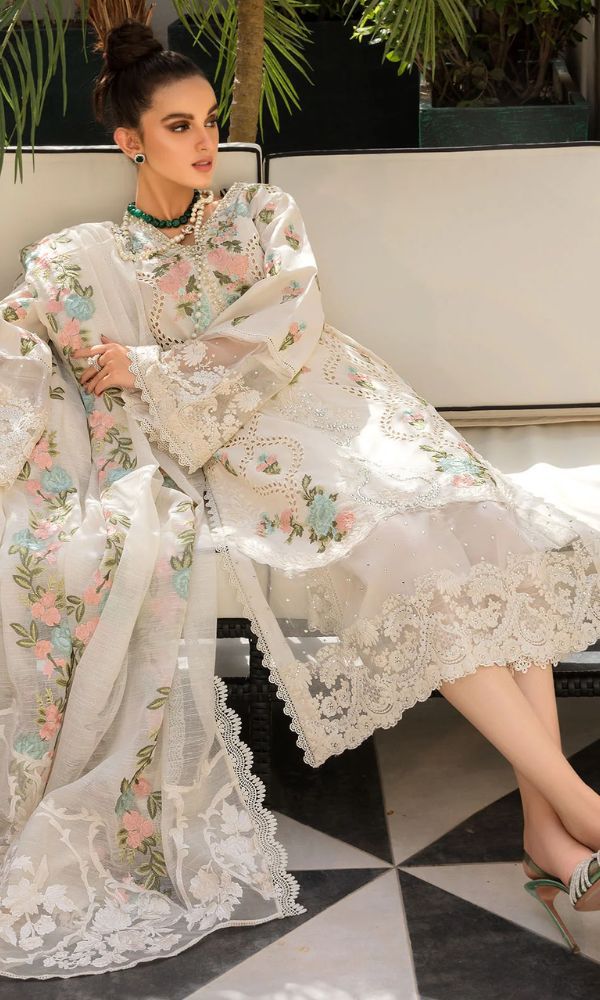 Crimson by Saira Shakira Luxury Lawn Monsoon Blooms Embroidered Off-White Ensemble - CSSL-MONSOON BLOOMS-22 - Image 3