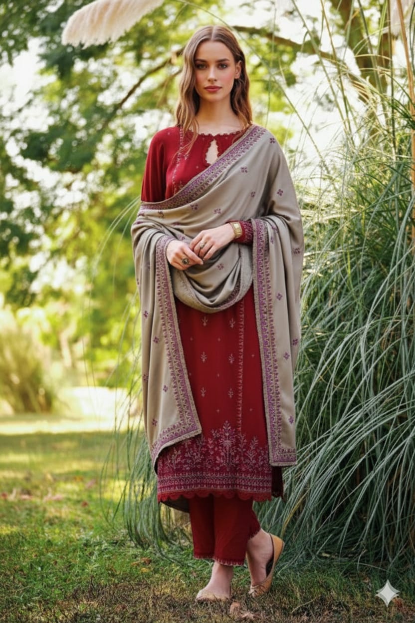 IKRASH Luxurious Embroidered Lawn Suit for Eid – Unstitched 3-Piece - Image 2