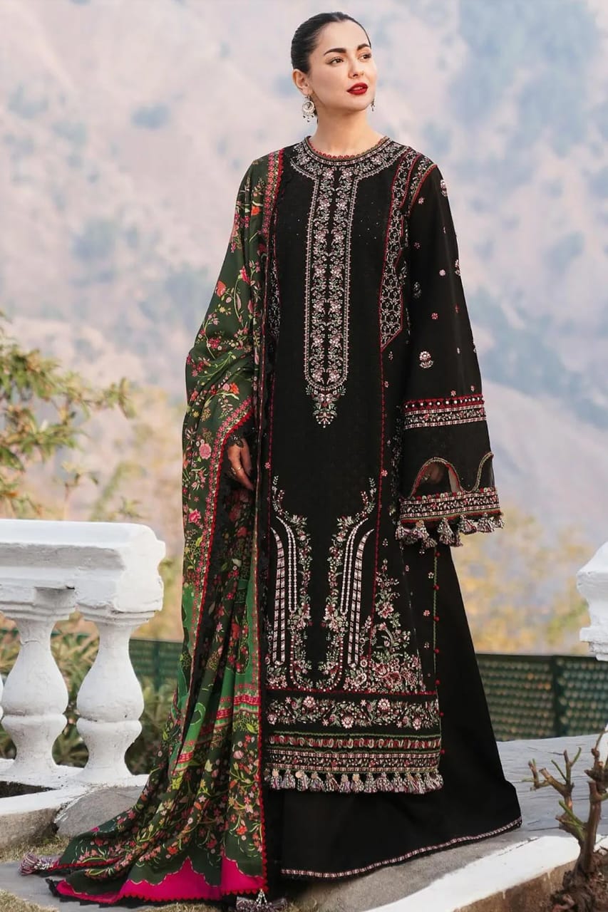 Hussain Rehar Luxury Embroidered Lawn Unstitched 3-Piece Suit for Women - Image 2