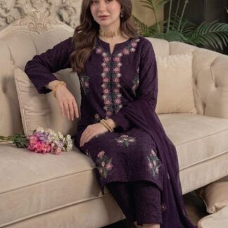 Deep Purple Lawn Cotton Embroidered 3PC Unstitched Luxury Suit | Sequence Work & Chiffon Dupatta - Step into a realm of u