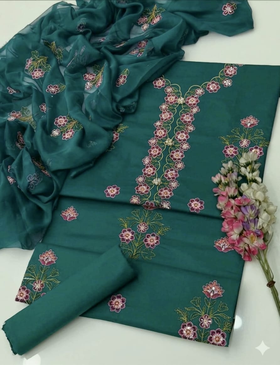 Deep Purple Lawn Cotton Embroidered 3PC Unstitched Luxury Suit | Sequence Work & Chiffon Dupatta - Image 4