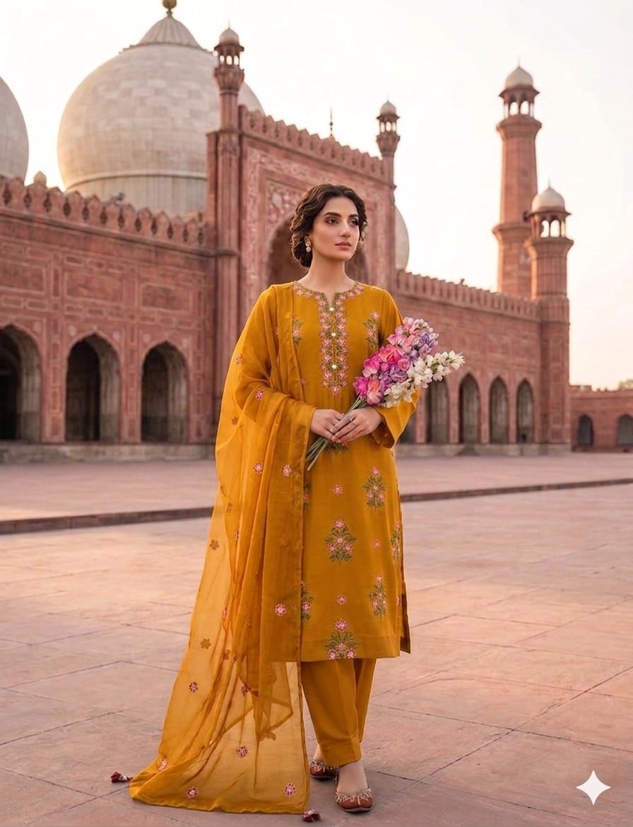 Luxury Lawn Cotton Embroidered 3pc Unstitched Suit with Sequence Work & Chiffon Dupatta - Discover the epitome of eleganc