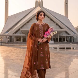Luxury Embroidered Lawn Cotton 3pc Suit with Sequence Work & Chiffon Dupatta - Elevate your ethnic wardrobe with our exqu