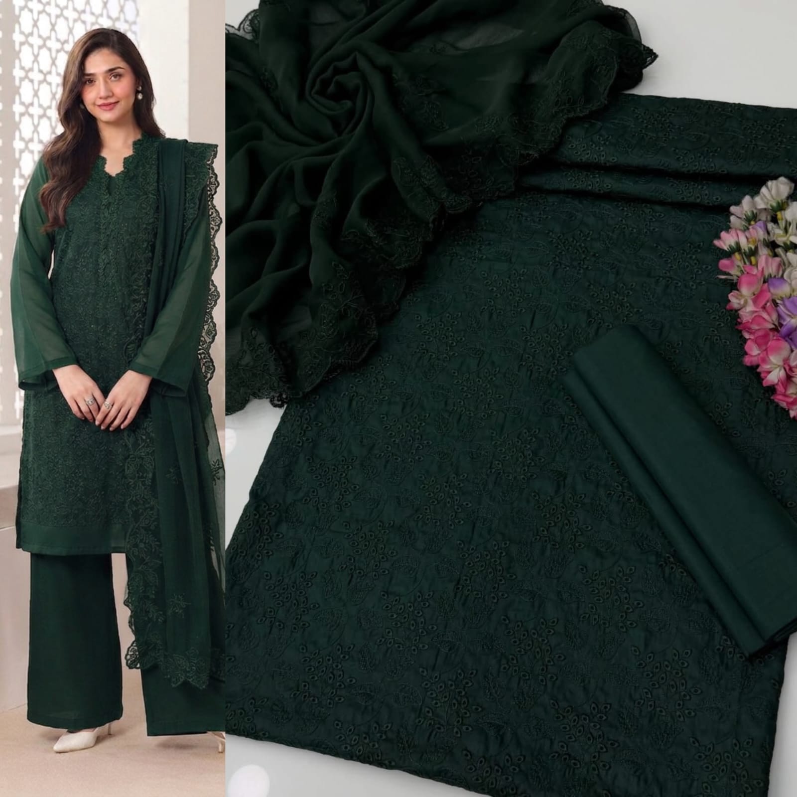 Luxury Chikankari Embroidered Lawn Cotton 3-Piece Unstitched Suit | Elegant Maroon Ensemble - Image 6