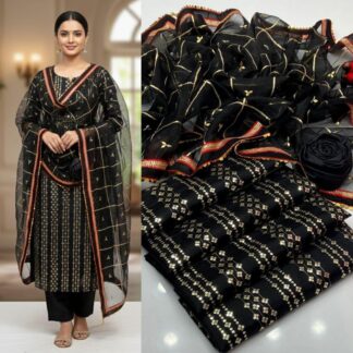 Elegant Black Organza Suit Set with Intricate Sequence Work and Stunning Dupatta - Indulge in timeless elegance with this exq