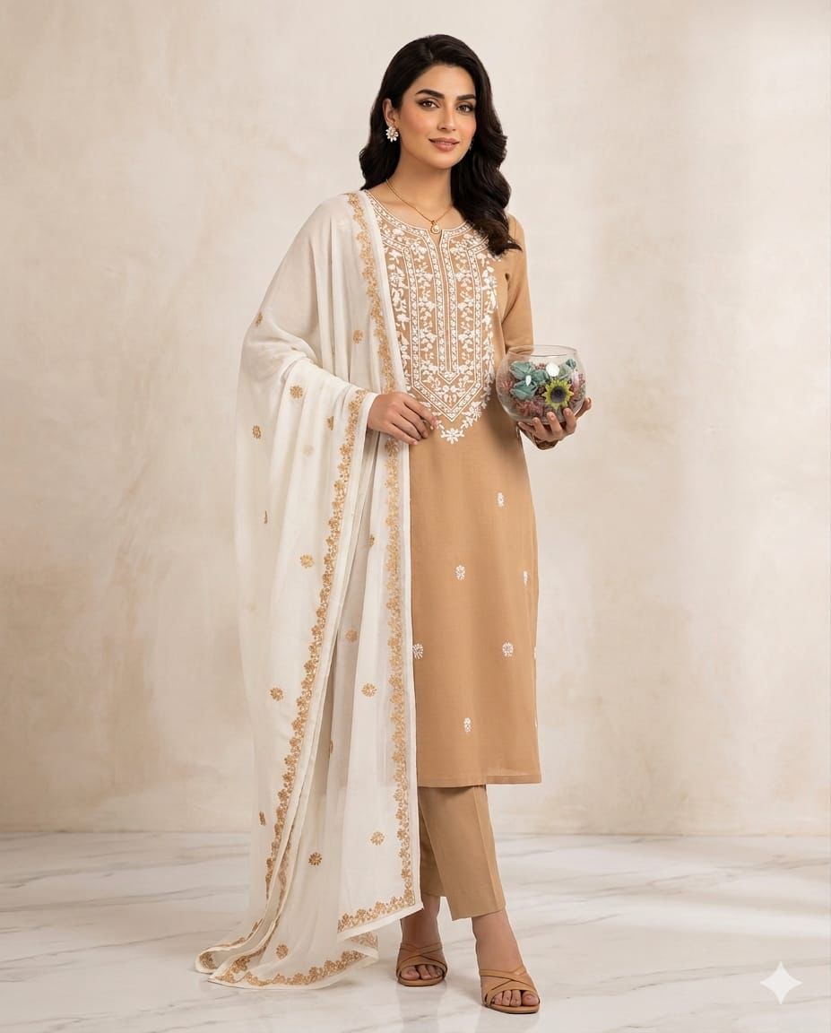 Exquisite Lawn Cotton Multani Embroidered Unstitched 3pc Suit - Step into a realm of unparalleled elegance and