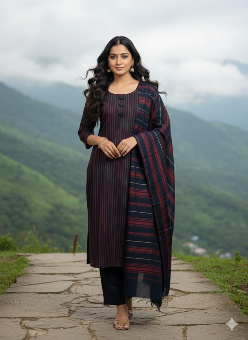 Elegant Cotton Susi Multani 3pc Unstitched Suit | Self Lining Pattern - Image 3