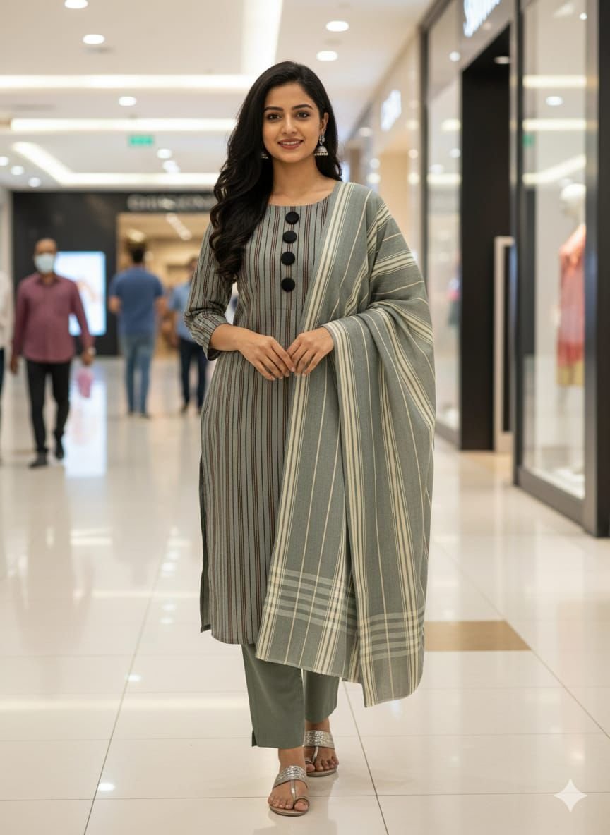 Elegant Cotton Susi Multani 3pc Unstitched Suit | Self Lining Pattern - Image 4