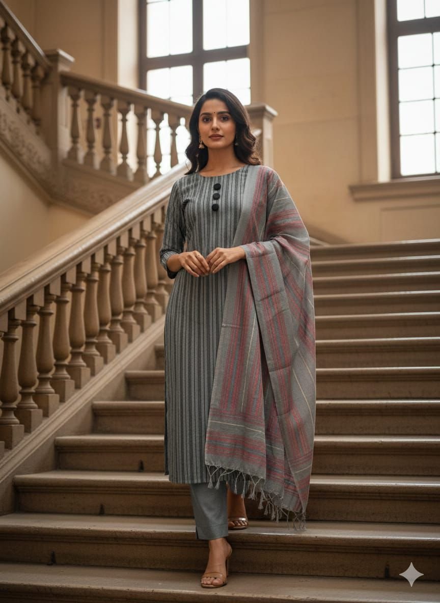 Elegant Cotton Susi Multani 3pc Unstitched Suit | Self Lining Pattern - Image 6