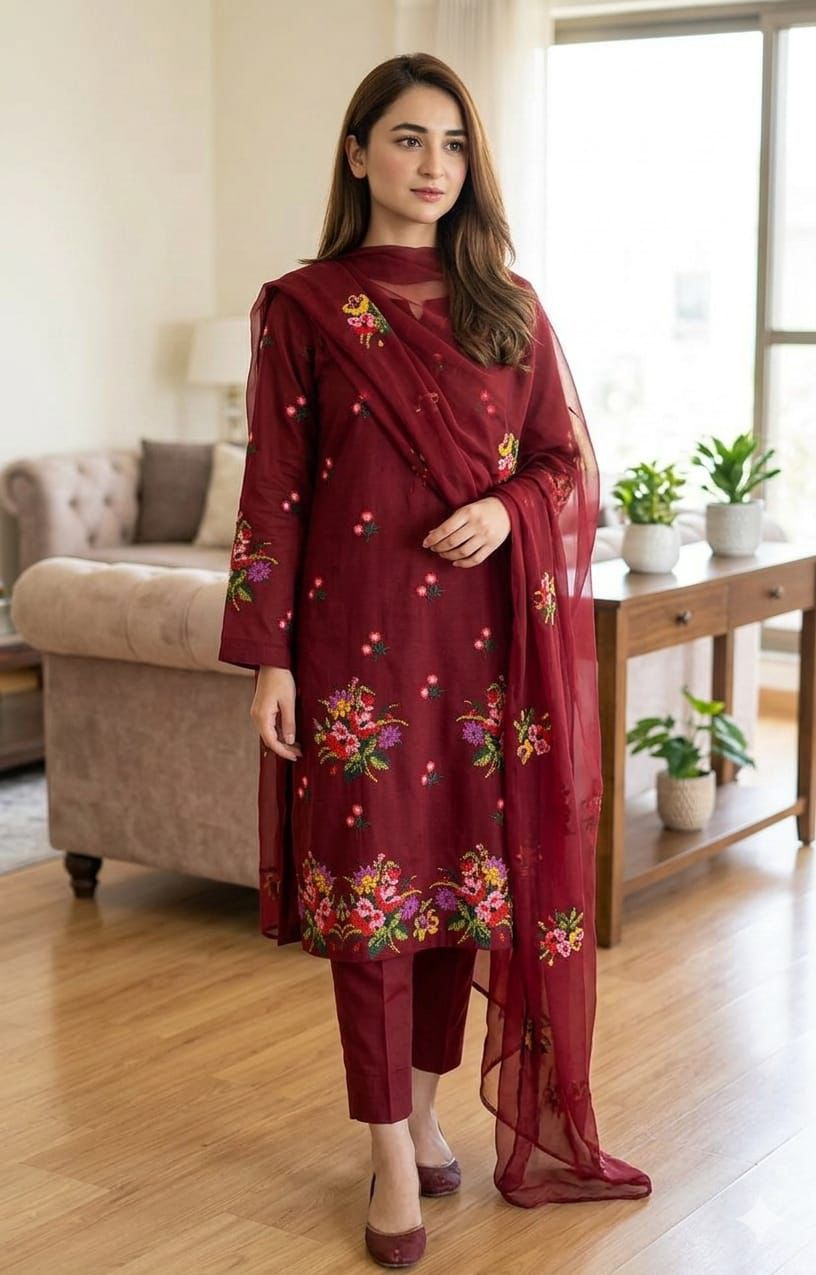 Exquisite Lawn Cotton Embroidered Unstitched 3-Piece Suit for Women - Elevate your ethnic wardrobe with our stunning Lawn