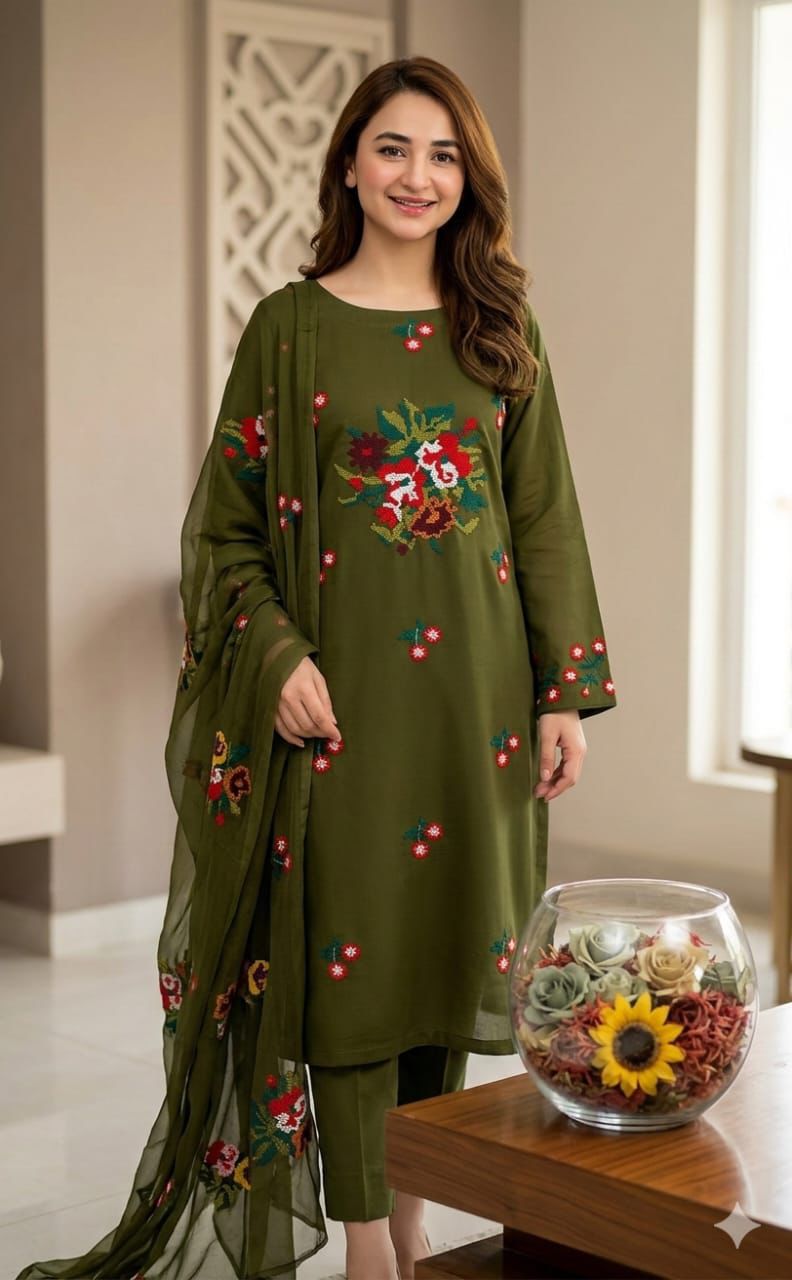 Exquisite Lawn Cotton Embroidered Unstitched 3-Piece Suit for Women - Image 3
