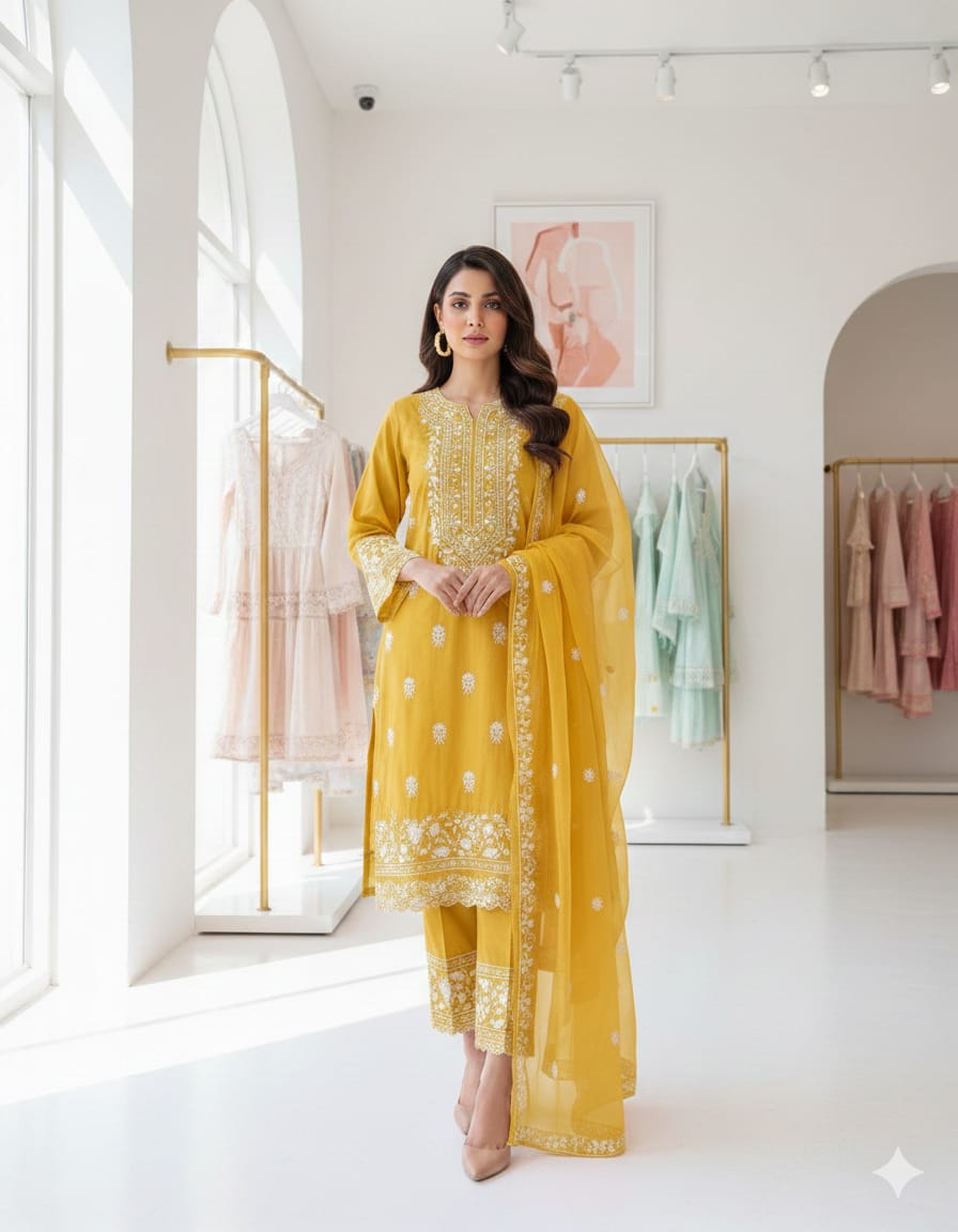 Exquisite Lawn Cotton Unstitiched 3pc Suit with Multani Embroidery - Peach Perfection - Image 2